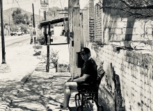 Tourist in black and white